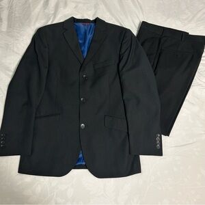 Billy London UK 2pc Suit Men’s 38S Black Pinstripe Worsted Polyester Pants 32x32